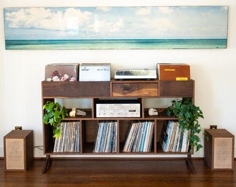 Walnut Vinyl Storage | Stereo Console Hand Built by Pete Deeble Furniture, 62-Inch Wide