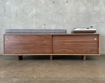 The Lo-fi Vinyl Storage Bench with Sliding Doors