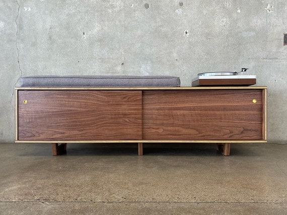 Storage bench with sliding cheap doors