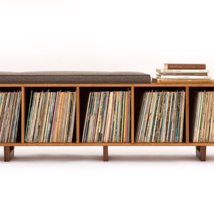 Vinyl LP Storage Bench Lo-Fi edition with Mid Century Modern Stylings image 2