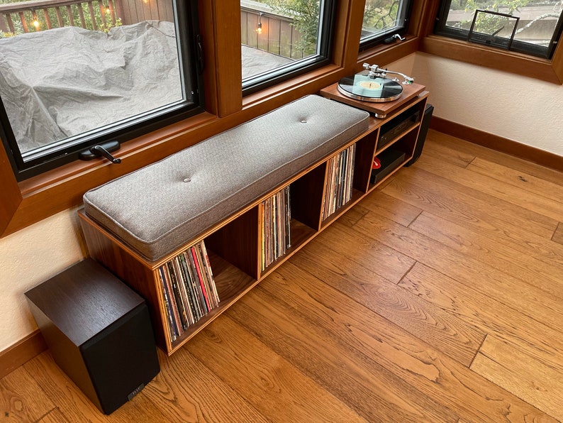 Vinyl LP Storage Bench Lo-Fi edition with Amplifier Shelf image 2