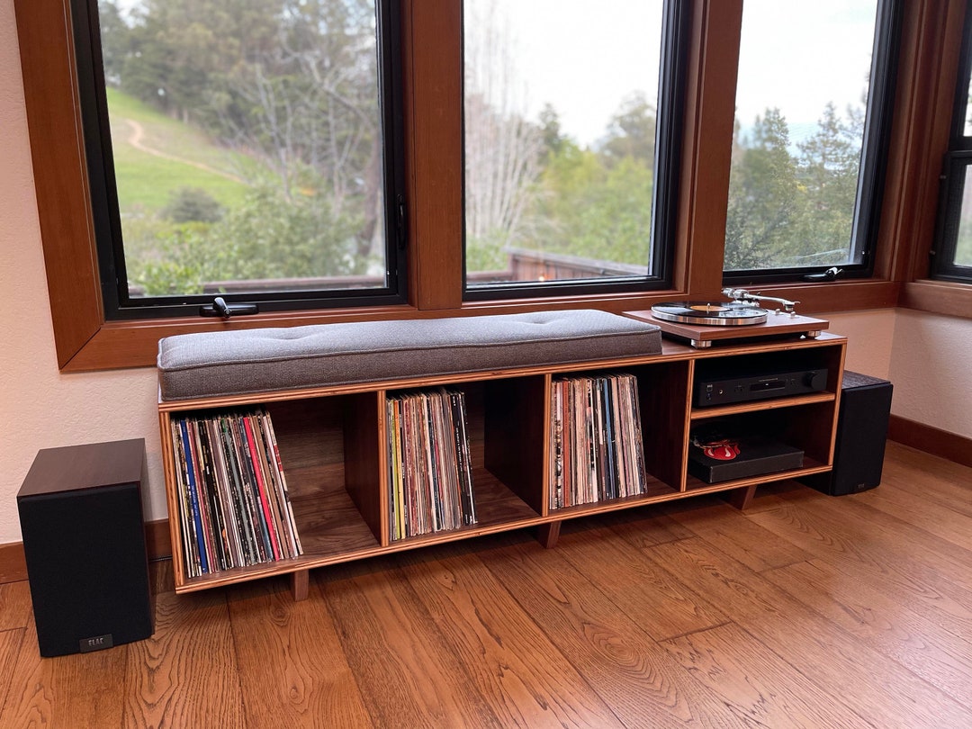 Vinyl record storage bench deals
