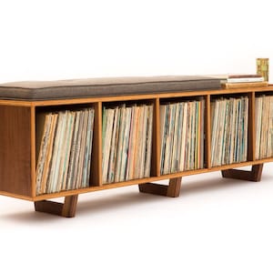 Vinyl LP Storage Bench Lo-Fi edition with Mid Century Modern Stylings