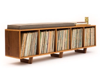 Vinyl LP Storage Bench Lo-Fi edition with Mid Century Modern Stylings