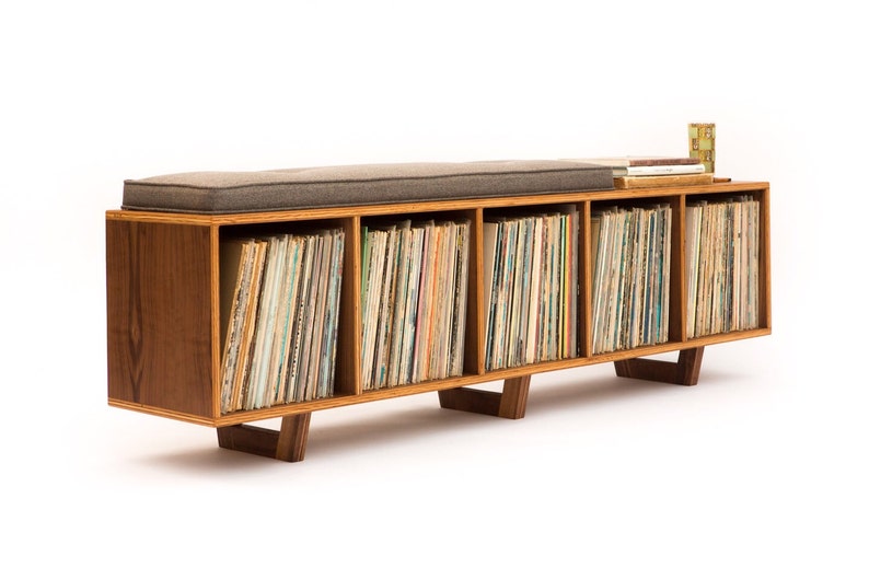 Vinyl LP Storage Bench Lo-Fi edition with Mid Century Modern Stylings image 1