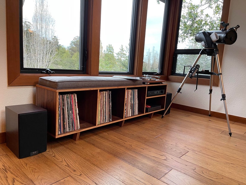 Vinyl LP Storage Bench Lo-Fi edition with Amplifier Shelf image 6