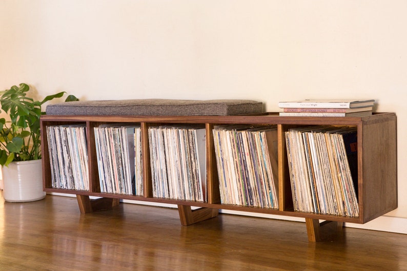 HIFI Vinyl LP Storage bench with Mid Century Modern Stylings image 1