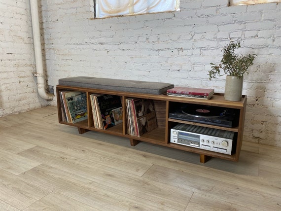 Vinyl LP Storage Bench Lo-Fi edition with Mid Century Modern