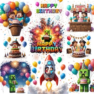 Mine Birthday PNGs - Fun Party Decorations, High Resolution 4500x4500 px - 44 PNG Files with Transparent Backgrounds
