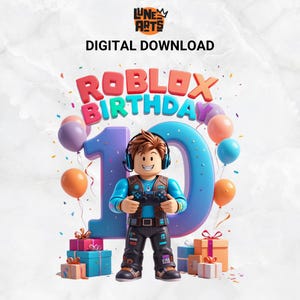 Roblox 10. Geburtstag PNG | Hochauflösende Gamer Clipart | Transparenter Hintergrund | Roblox Boy Party Digitaler Download