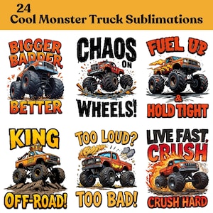 Printable Monster Truck Quotes PNGs, Sublimation Art Designs PNG, High Resolution, Kids Truck Design, Digital Download, Commercial Use