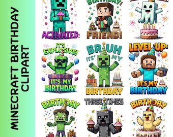 Mine Birthday Shirt PNG Bundle, Creeper Birthday Design, Kids Gaming Party Shirt, Printable Mine T-shirt, Digital Birthday PNG SVG
