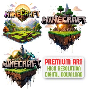 Paquete PNG de isla flotante, arte digital de paisajes de videojuegos, PNG de bloques de cielo de pixel art, clipart de estética gamer, sublimación de videojuegos