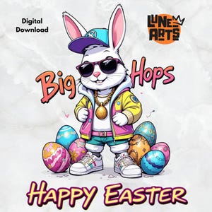 Conejo de Pascua Hip Hop PNG, Diseño de Rap con Grandes Saltos, Sublimación Genial de Conejo de Pascua, Descarga Digital de Camisetas de Pascua de Moda, PNG con Botín de Pascua