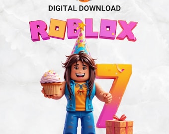 Roblox 7-årsdag PNG | Flickakaraktär Clipart | Hög upplösning | Digital nedladdning med transparent bakgrund