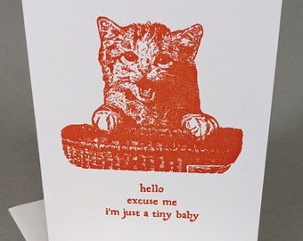 Just a Tiny Baby | Cute Kitten Card | Cat Lover Gift | New Baby Card | Silly Letterpress Card