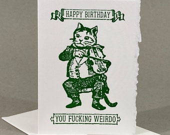 Funny Weird Birthday Card | Cat Birthday Card | Rude Birthday Card | Happy Fucking Birthday | Offensive Birthday Card | Mature
