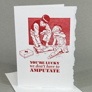 Vous avez de la chance que nous n'ayons pas à vous amputer | Carte de rétablissement drôle de Zazzle.be Liste d'envies Vous avez des idées ? blagues papa | Humour absurde | Carte de soutien à la famille, ami, collègue
