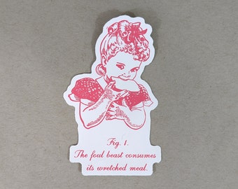 The Foul Beast Devours Its Wretched Meal | Sunbeam Bread Girl | Weird Internet Meme Humor | Absurd Sticker | Waterproof Vinyl