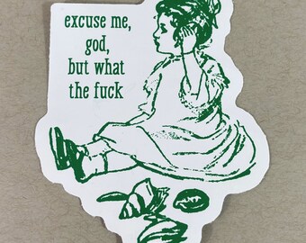 Excuse Me, God, But What the Fuck? | Dark Political Humor | Political Humor Sticker | Morbid Sympathy Gift | Anti-Republican Humor | Mature