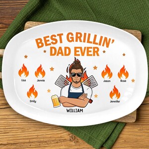 Custom Grill Master Dad Platter, Best Grillin’ Daddy Ever Tray with Kids’ Names, Funny BBQ Gift for Dad, Personalized Father&#39;s Day Plate