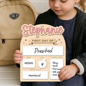 Personalized First and Last Day of School Sign - Custom Wooden Photo Board with Name - Writable Back to School Prop for Kids K–12