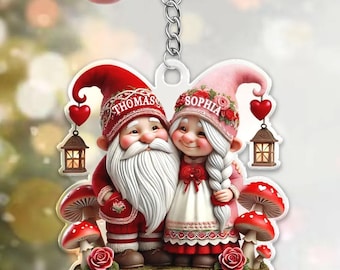 Spersonalizowany brelok akrylowy z efektem 3D na Walentynki z parą krasnali, prezent dla niego, dla niej, męża, żony, prezent na Walentynki, rocznicę