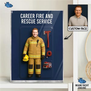 Bloque acrílico de bombero personalizado, figura de acción con efecto 3D con nombre y rostro personalizados, regalo único para bombero.