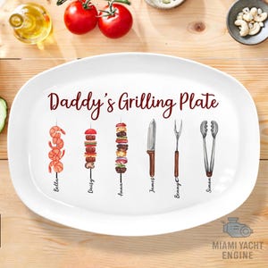 Daddy&#39;s Grilling Plate with Personalized Skewer Names, Custom BBQ Platter with Family Names, Funny Father&#39;s Day Gift for Grill Master Dad