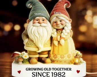 Spersonalizowana, 3D, efektowna, retro, vintage, nostalgiczna para krasnali starzejących się razem, podświetlana skrzynka, serdeczny prezent na Walentynki, prezent rocznicowy