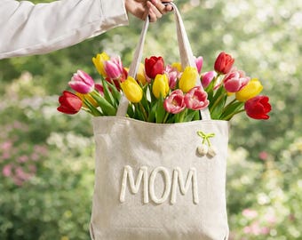 Spersonalizowana torba typu Gigi Tote, prezent-niespodzianka z okazji Dnia Matki dla babci, spersonalizowana torebka z grubej włóczki z imitacją sztruksu, prezenty od wnuków, torba dla babci