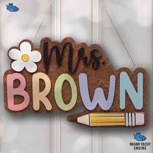 Custom 3D Teacher Door Sign, Personalized Pencil Name Plaque for Classroom Decor, Teacher Door Hanger Back to School Gift