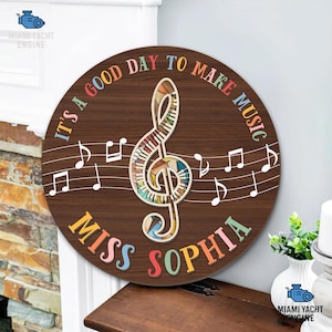 Personalized Music Teacher Door Sign, Custom Wooden Music Classroom Decor, School Music Educator Gift, Piano Teacher Present