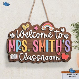 Custom Teacher Gifts, Personalized Wooden Teacher Sign, Classroom Welcome Decor, Teacher Appreciation Gift, Classroom Door Hanger