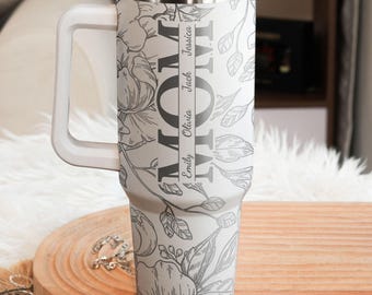 Spersonalizowane imiona dla dzieci – Kwiatowe prezenty dla mamy na Dzień Matki – Spersonalizowany kubek o pojemności 40 uncji, prezent dla mamy