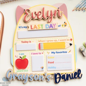 Letrero personalizado para el primer y último día de clases - Tablero de madera personalizado para el regreso a clases - Accesorio de escritura reutilizable para el primer día de jardín de infantes para niños