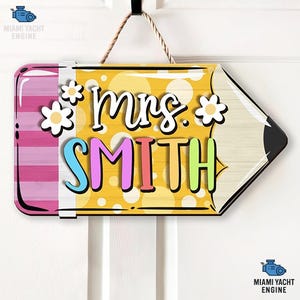 Personalized Teacher Door Hanger, Custom 3D Pencil Name Sign, Classroom Decor Back to School, Teacher Gift Idea