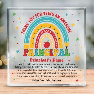 Personalized Principal Thank You Acrylic Block, Elegant Appreciation Gift for School Principals, Retirement Keepsake Gift
