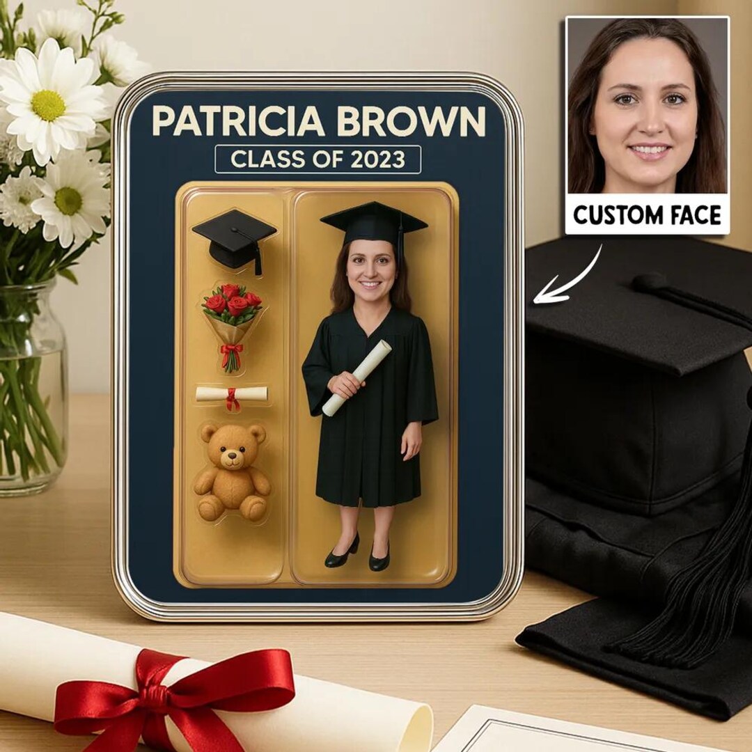 Graduation Custom Figure 3D Effect Personalized Mirrored Picture Frame ...