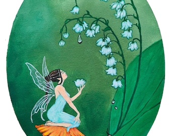 Lilly of Valley Fairy Painting – Original Acrylic Art, Fantasy Wall Decor