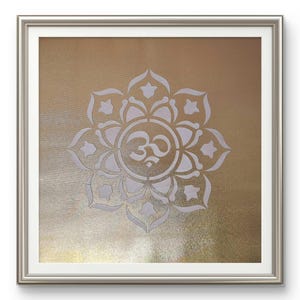 Golden OM Mandala, Original Acrylic Painting on Golden Canvas, Sacred Geometry, Spiritual Art, Home Decor, 15.7 x 15.7 inch