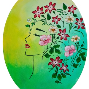 Diosa de las flores, mandala místico, pintura acrílica original sobre lienzo, arte floral, arte de pared, decoración del hogar, pintura espiritual, 11,8 x 15,7 pulgadas