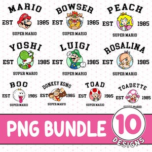 Personnages Super Mario png, Mario Bros png, Luigi Princess Peach Bowser Toadette Toadette png, Mario Matching png