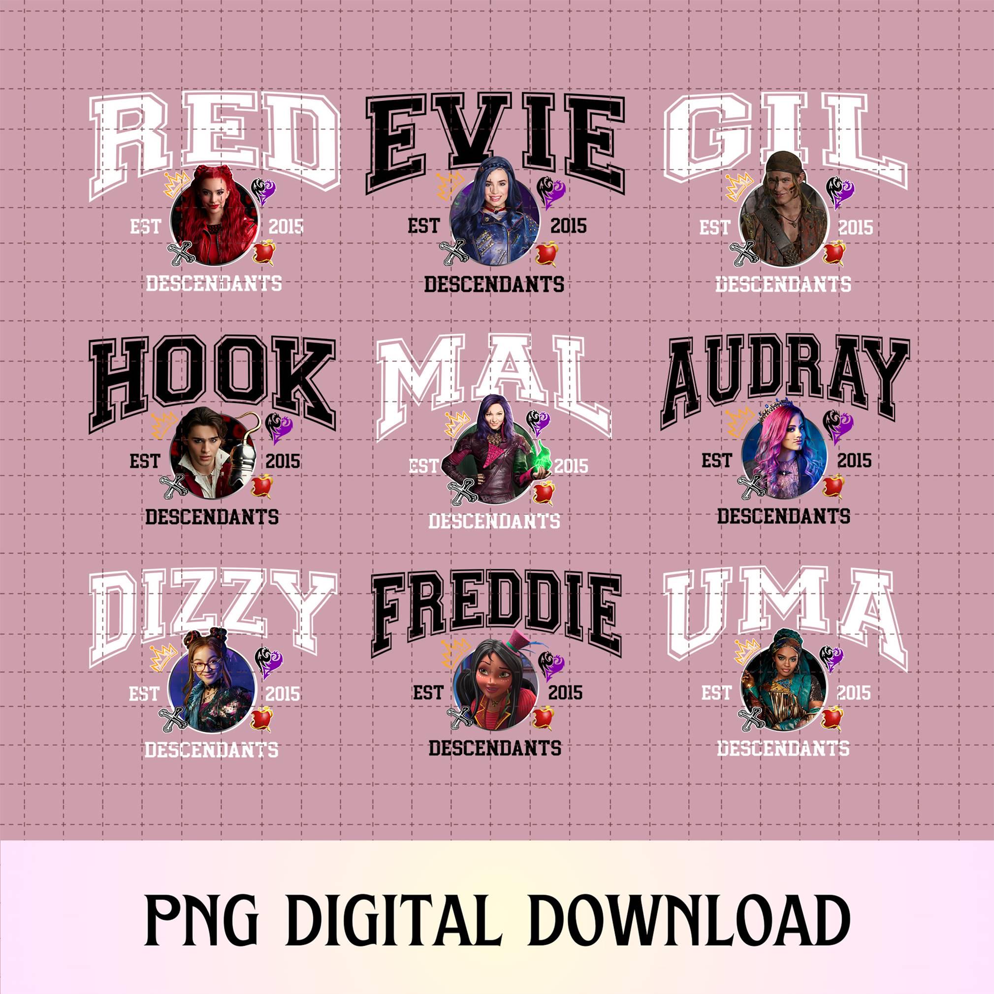 Vintage Disneyland Descendants Characters Group Png, Descendants Movie Matching Png, Disneyland Descendants Png, Disneyland Family Trip Png