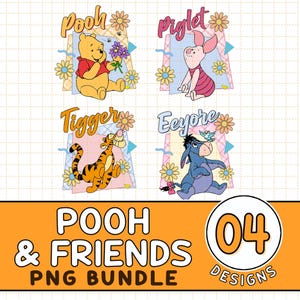 Vintage Disneyland Winnie The Pooh 90s Png Bundle, Retro Pooh Bear And Friends PngPng