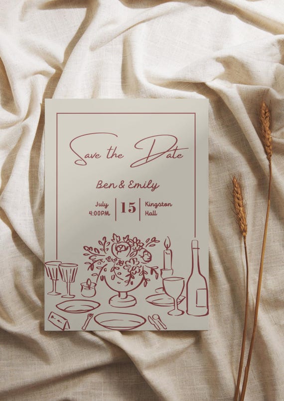 Burgundy Floral Save the Date Template | Editable Wedding Invitation (Canva)