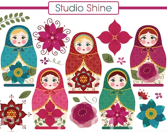 Matryoshka Doll Clipart - Beautiful Digital Clip Art Russian Doll Cute Nesting Dolls Babushka Dolls Instant Download Clipart Commercial Use