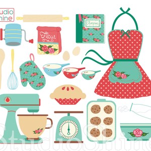 Pieczenia retro | Gotowania zestaw clipartów cyfrowy klip PNG sztuka wektor EPS pliki Vintage Retro kuchnia użytku osobistego i komercyjnego Instant Download