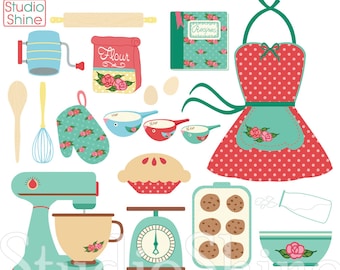 Retro Baking | Cooking Digital Clipart Set Clip Art PNG Vector EPS Files Vintage Retro Kitchen Personal and Commercial Use Instant Download