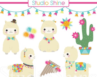 Digital Clipart, Alpaca Party, Cute Animal Clip Art, PNG Files Vector EPS Instant Download Clipart Personal and Commercial Use